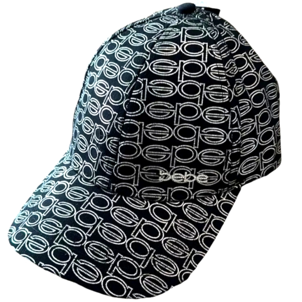 NWT Metallic Silver and Black Bebe Signature Logo Adjustable Cap
